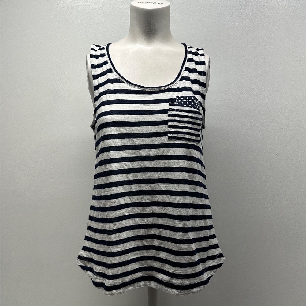 Anthropologie Tank Top Sleeveless Shirt Cotton Striped Polka Dot White S Small